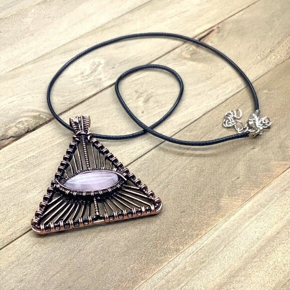 Evil Eye Pendant Necklace Rose Quartz Center Adjustable Length - Picture 4 of 4